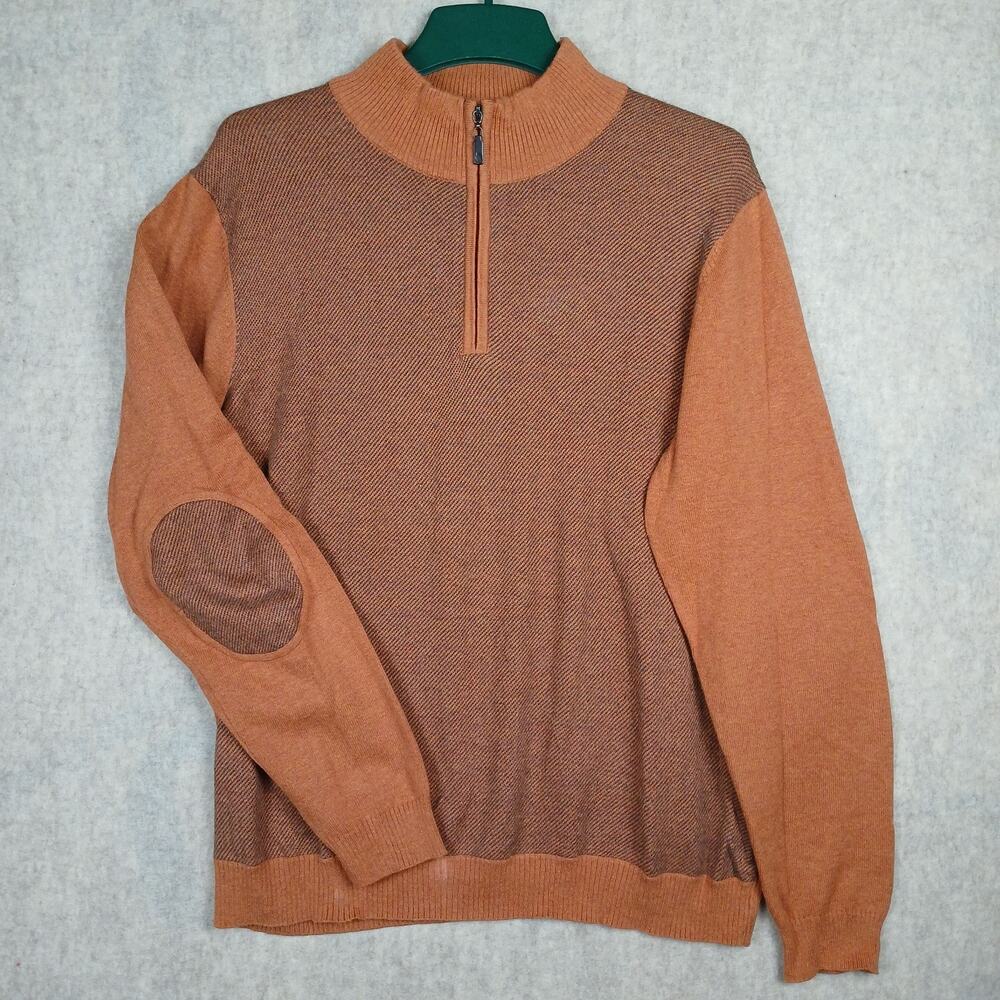 Robert Talbott Cashmere Blend Quarter Zip Sweater Mens L Old Money Elbow Patches